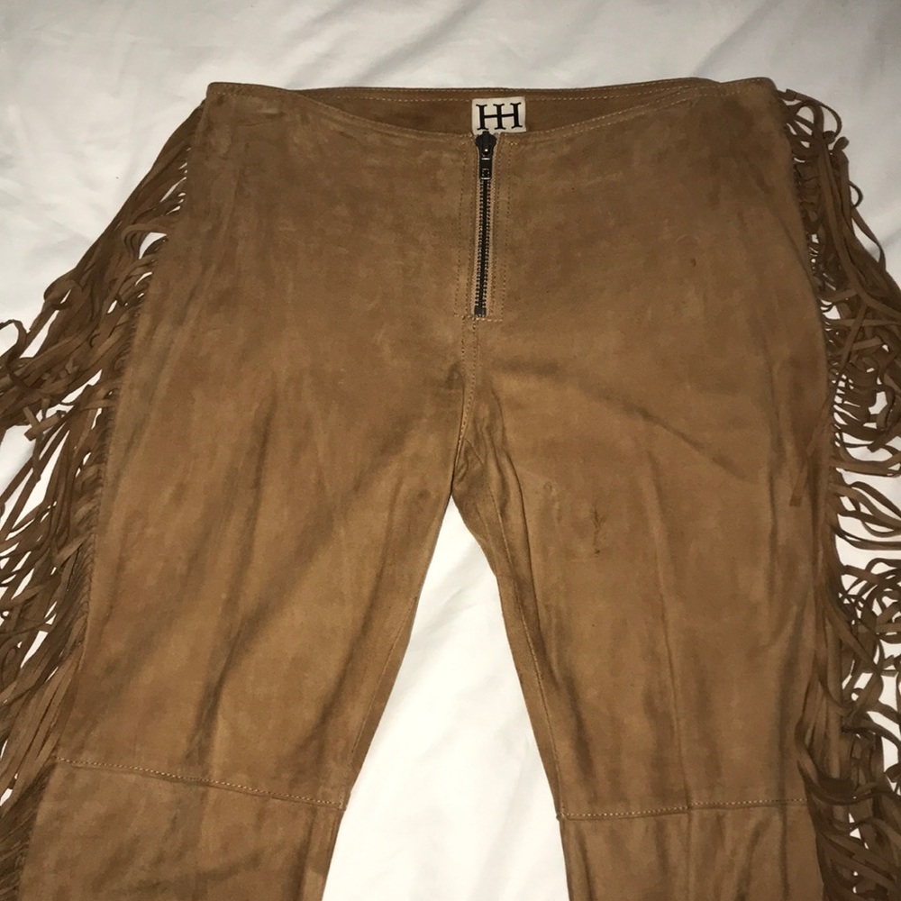 HAUTE HIPPIE DRAPEY SUEDE FRINGE PANTS - Picture 1 of 6